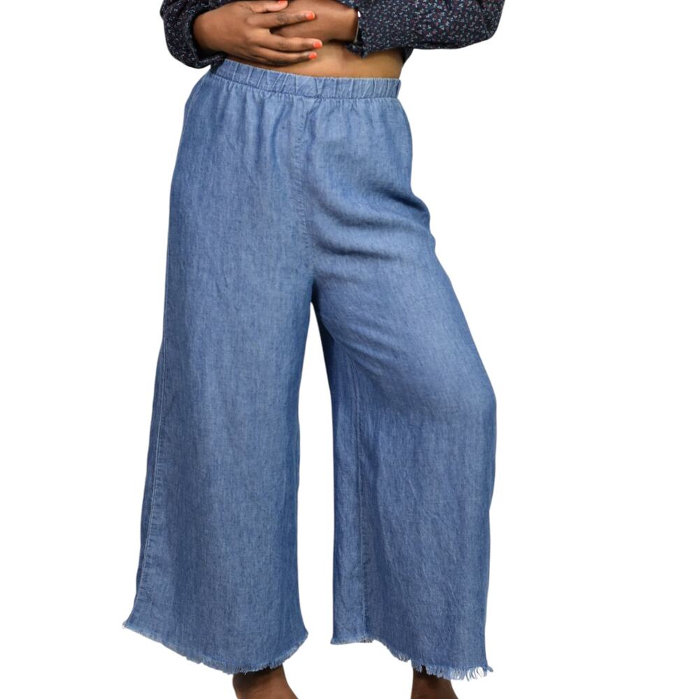 Show Me Your Mumu Explorer Pants Blue Chambray Wide Leg High Waist Pull On Small